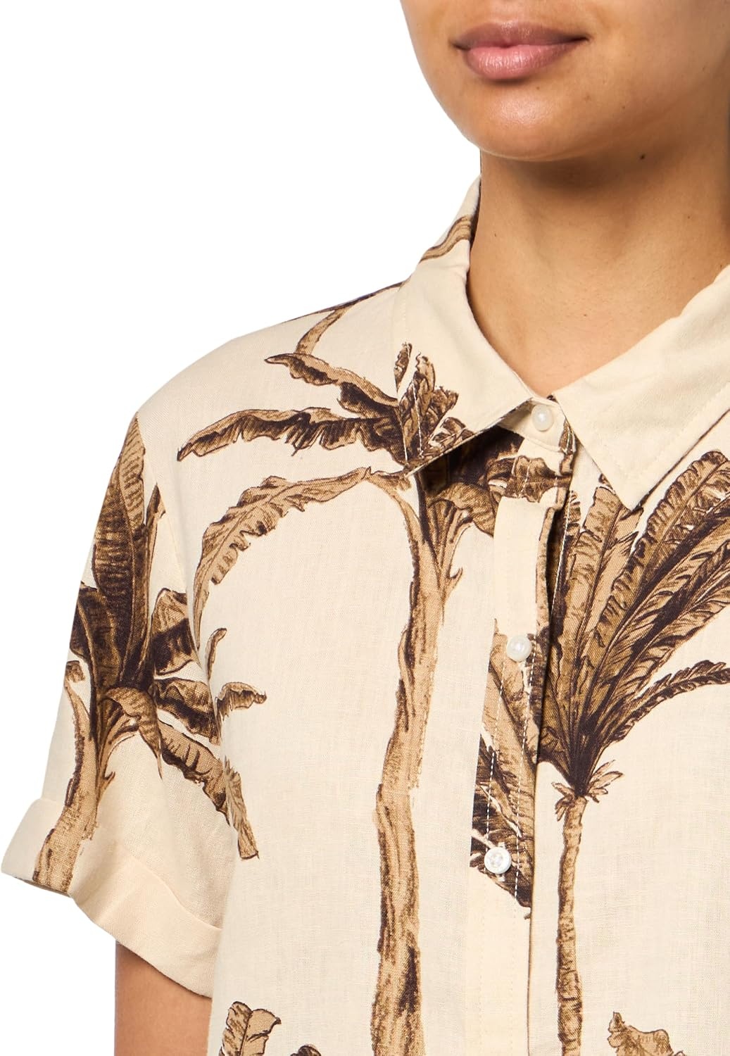 image:imageNautica Womens Short Sleeve Linen Blend Button Up Collared Camp ShirtParchment Multi