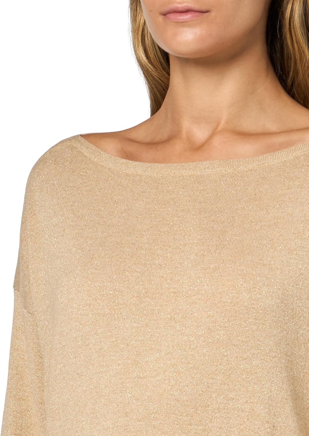 image:imageNautica Womens Short Sleeve Lurex VNeck PulloverLight FawnGold