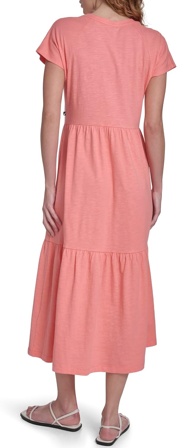 image:imageNautica Womens Short Sleeve Midi Tiered Solid DressBloom
