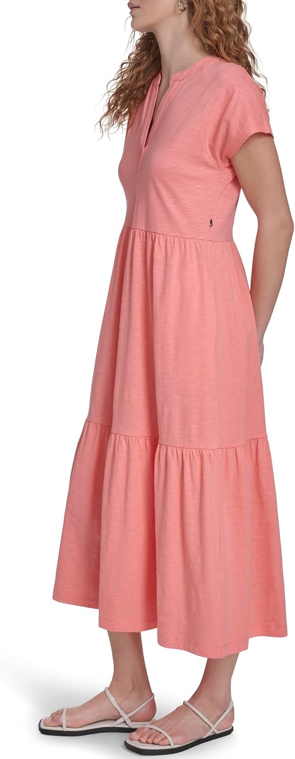 image:imageNautica Womens Short Sleeve Midi Tiered Solid DressBloom