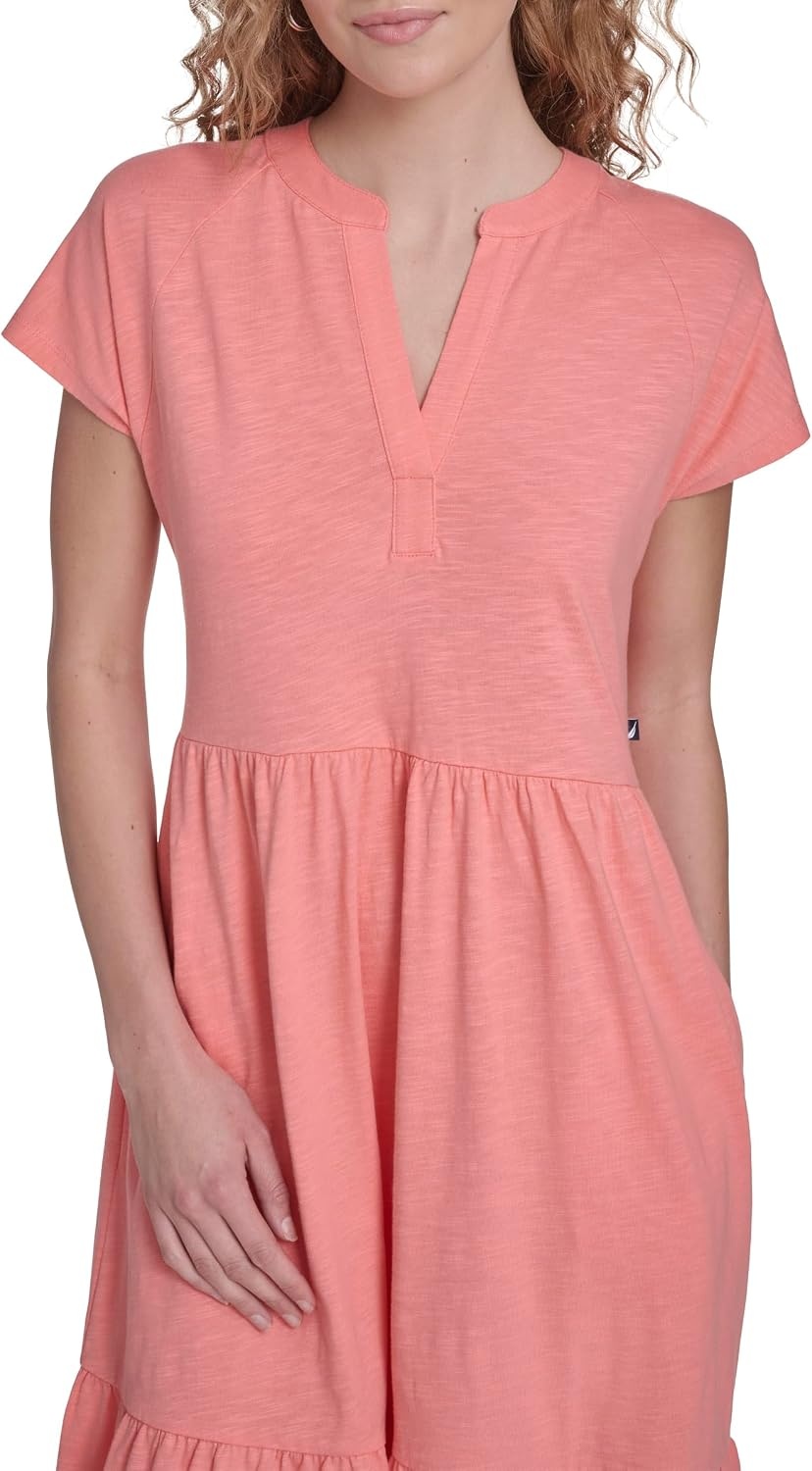image:imageNautica Womens Short Sleeve Midi Tiered Solid DressBloom