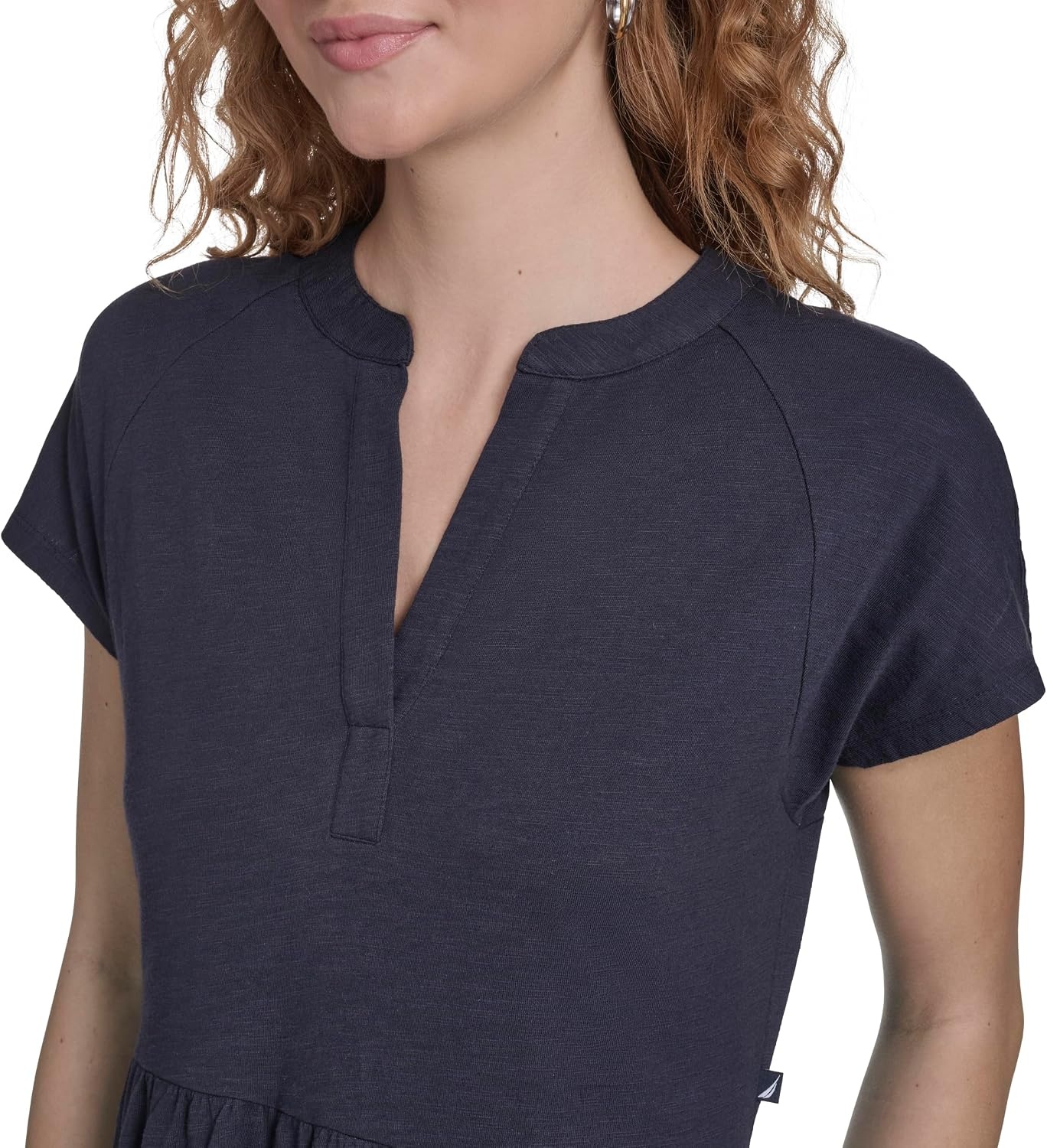 image:imageNautica Womens Short Sleeve Midi Tiered Solid DressNight Sky