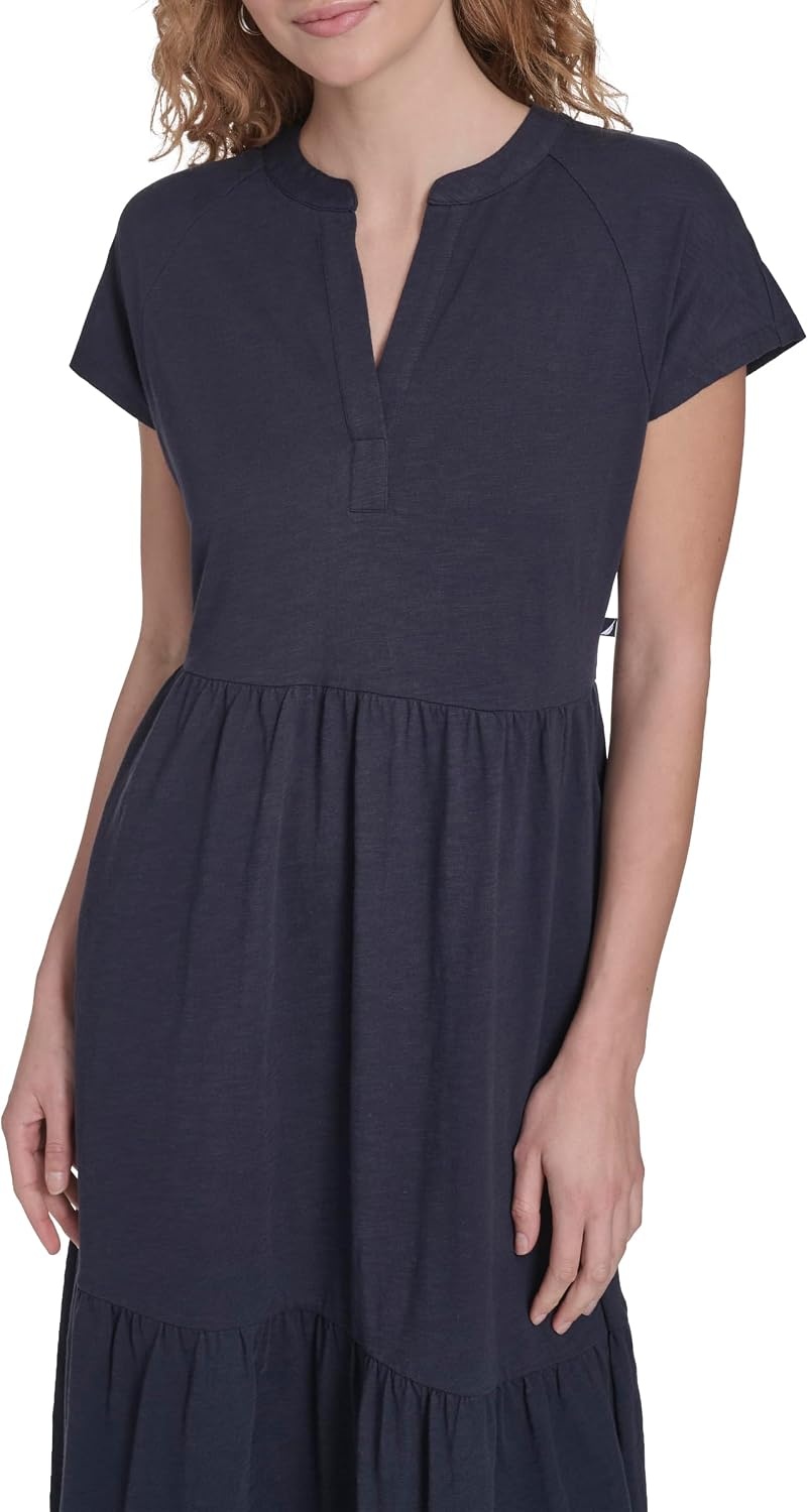 image:imageNautica Womens Short Sleeve Midi Tiered Solid DressNight Sky