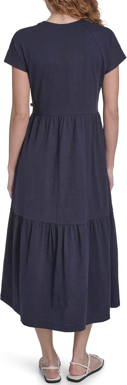 image:imageNautica Womens Short Sleeve Midi Tiered Solid DressNight Sky