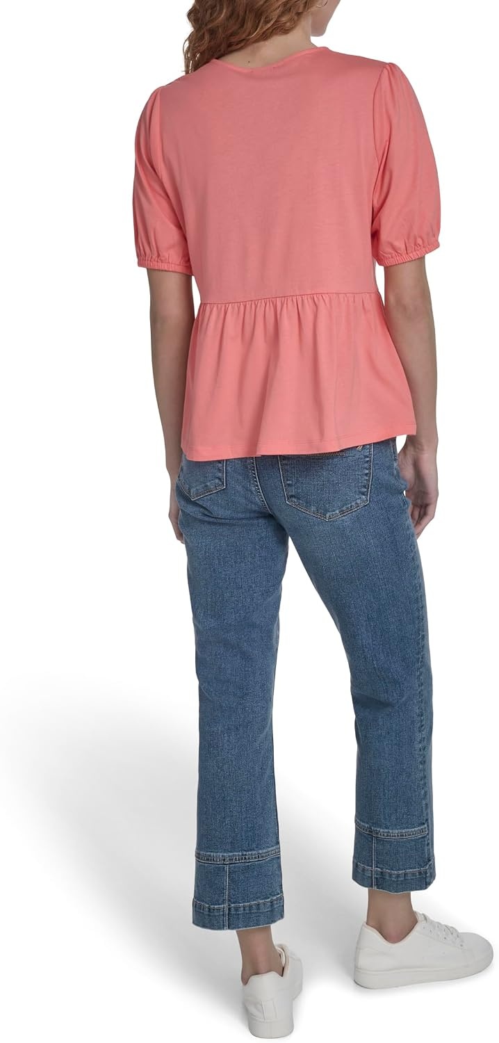 image:imageNautica Womens Short Sleeve Peplum Solid Bow Detail TopBloom