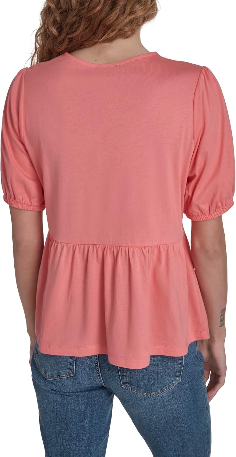 image:imageNautica Womens Short Sleeve Peplum Solid Bow Detail TopBloom
