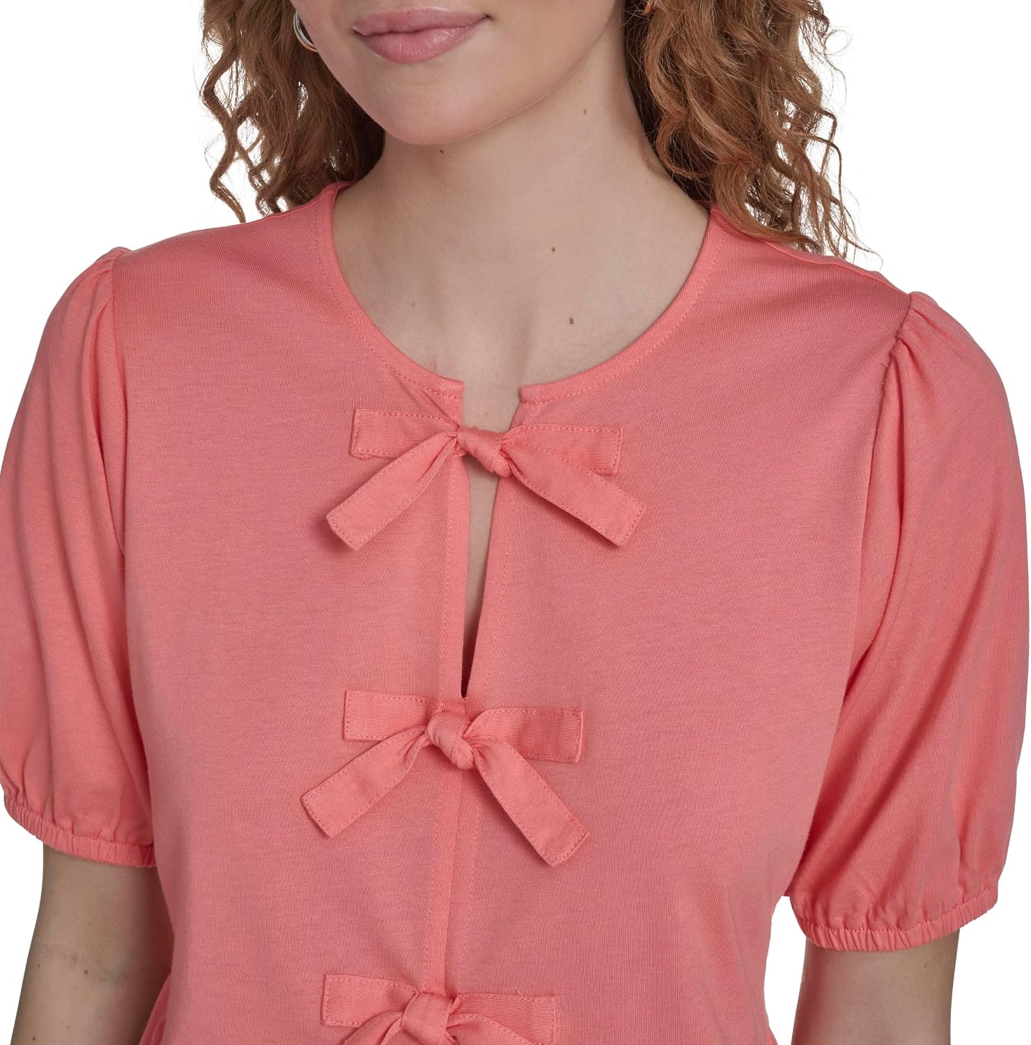 image:imageNautica Womens Short Sleeve Peplum Solid Bow Detail TopBloom
