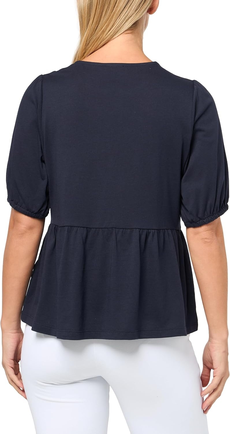 image:imageNautica Womens Short Sleeve Peplum Solid Bow Detail TopNight Sky