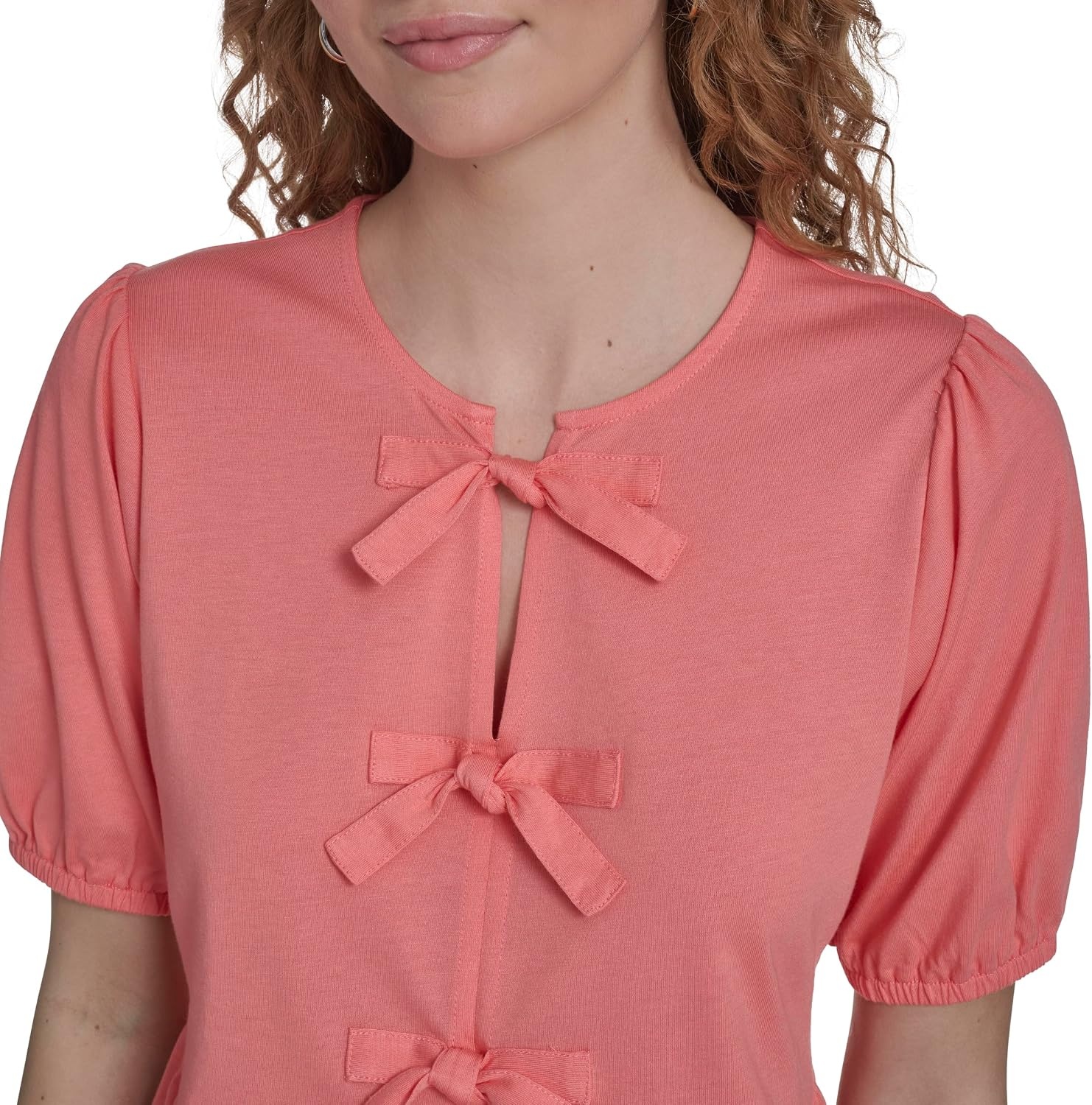 image:imageNautica Womens Short Sleeve Peplum Solid Bow Detail TopPeony