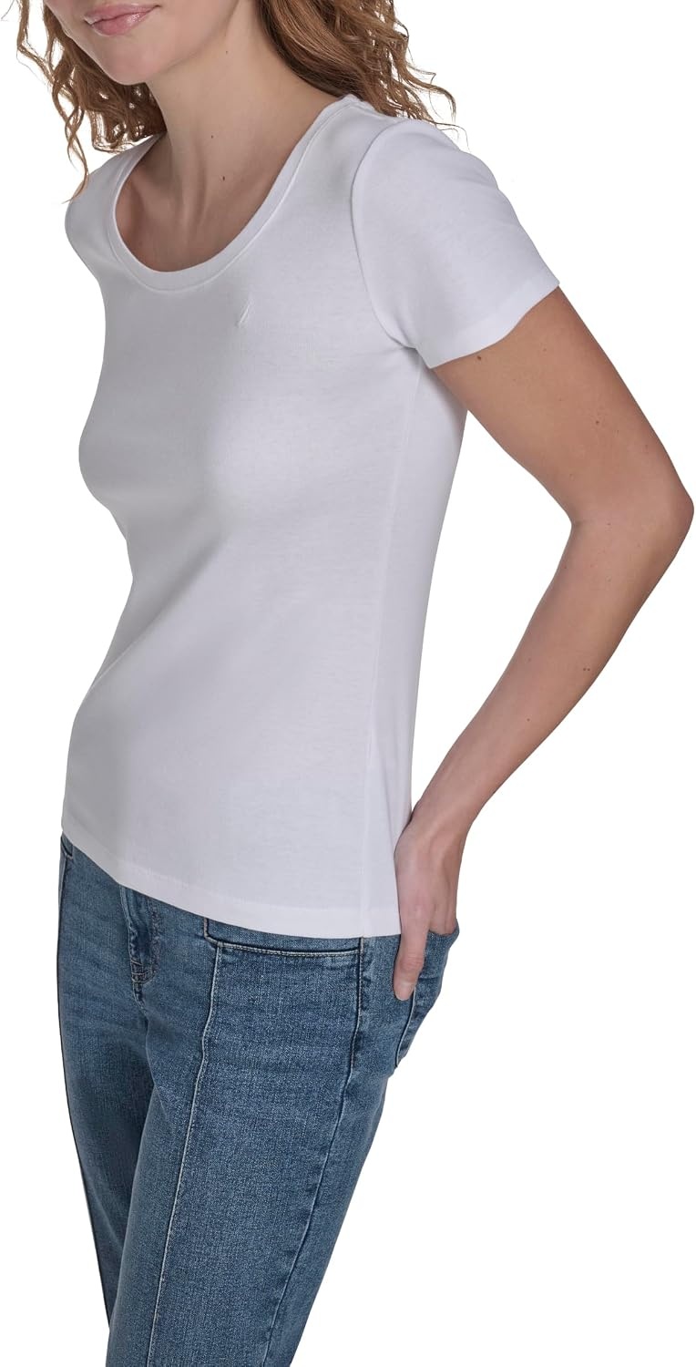 image:imageNautica Womens Short Sleeve Solid Cotton Scoop Neck TShirtBright White