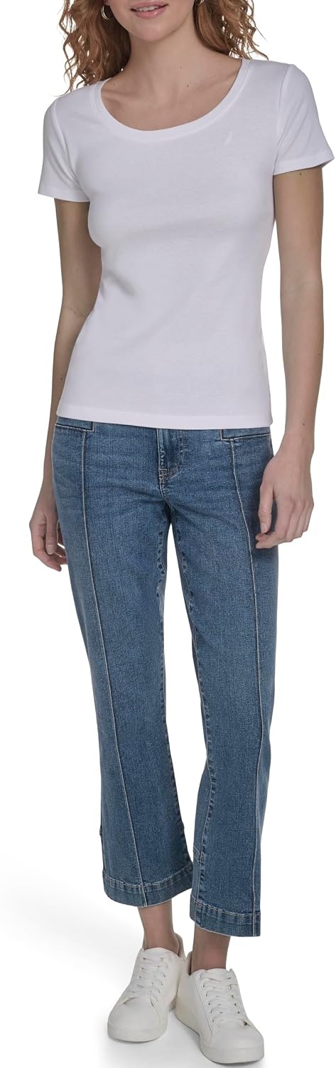 image:imageNautica Womens Short Sleeve Solid Cotton Scoop Neck TShirtBright White