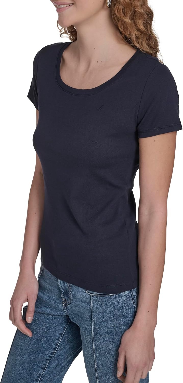 image:imageNautica Womens Short Sleeve Solid Cotton Scoop Neck TShirtNight Sky