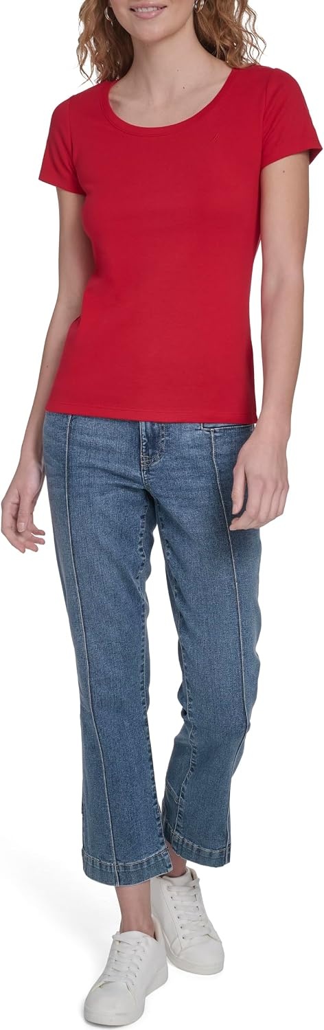 image:imageNautica Womens Short Sleeve Solid Cotton Scoop Neck TShirtScarlet