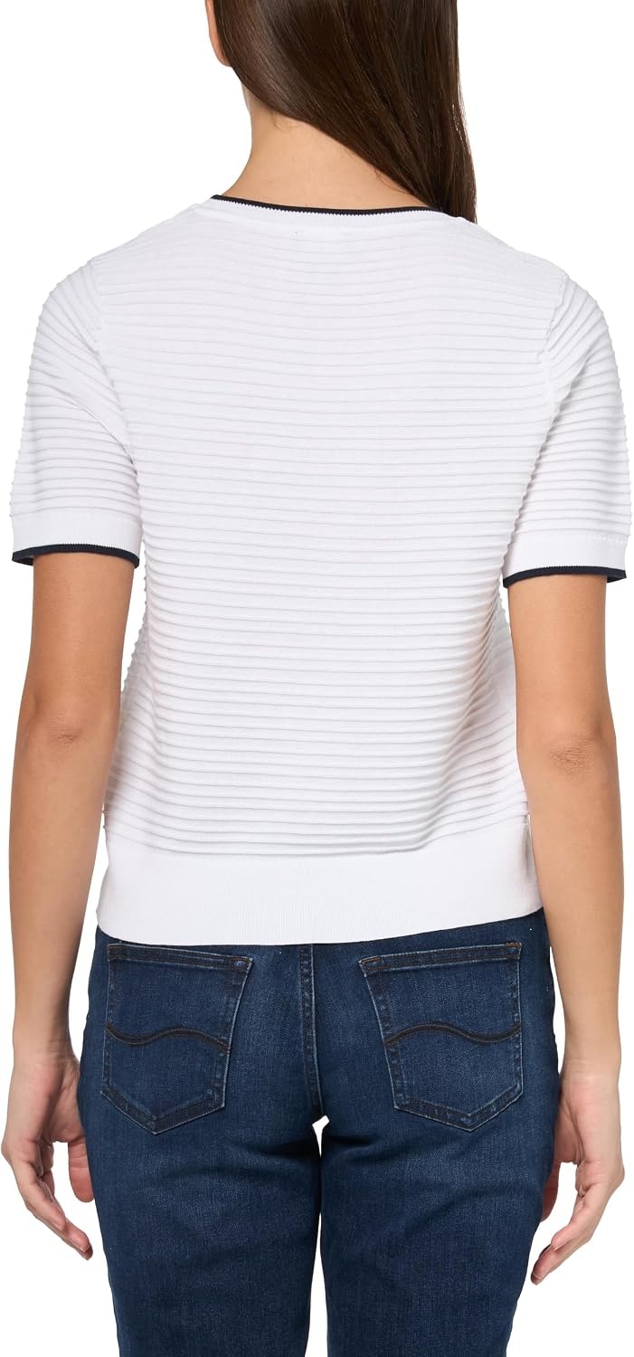 image:imageNautica Womens Short Sleeve Striped Pullover Sweater with TippingBright White Night Sky