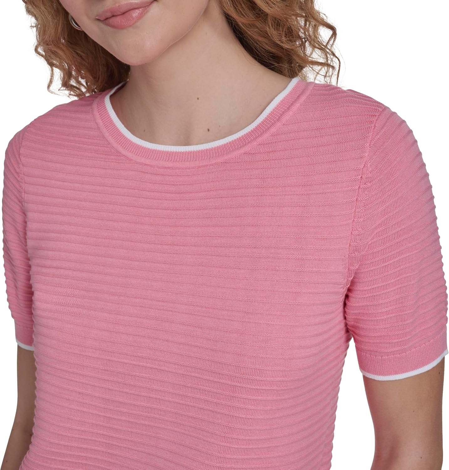 image:imageNautica Womens Short Sleeve Striped Pullover Sweater with TippingEnglish RoseWhite