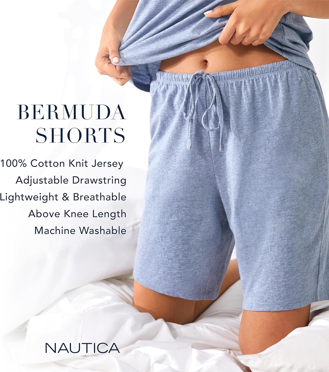 image:imageNautica Womens Sleep Bermuda Shorts Lightweight Breathable Pajama Bottoms Cotton Knit Jersey Sleepwear and Loungewear2 Pack BlackBlack