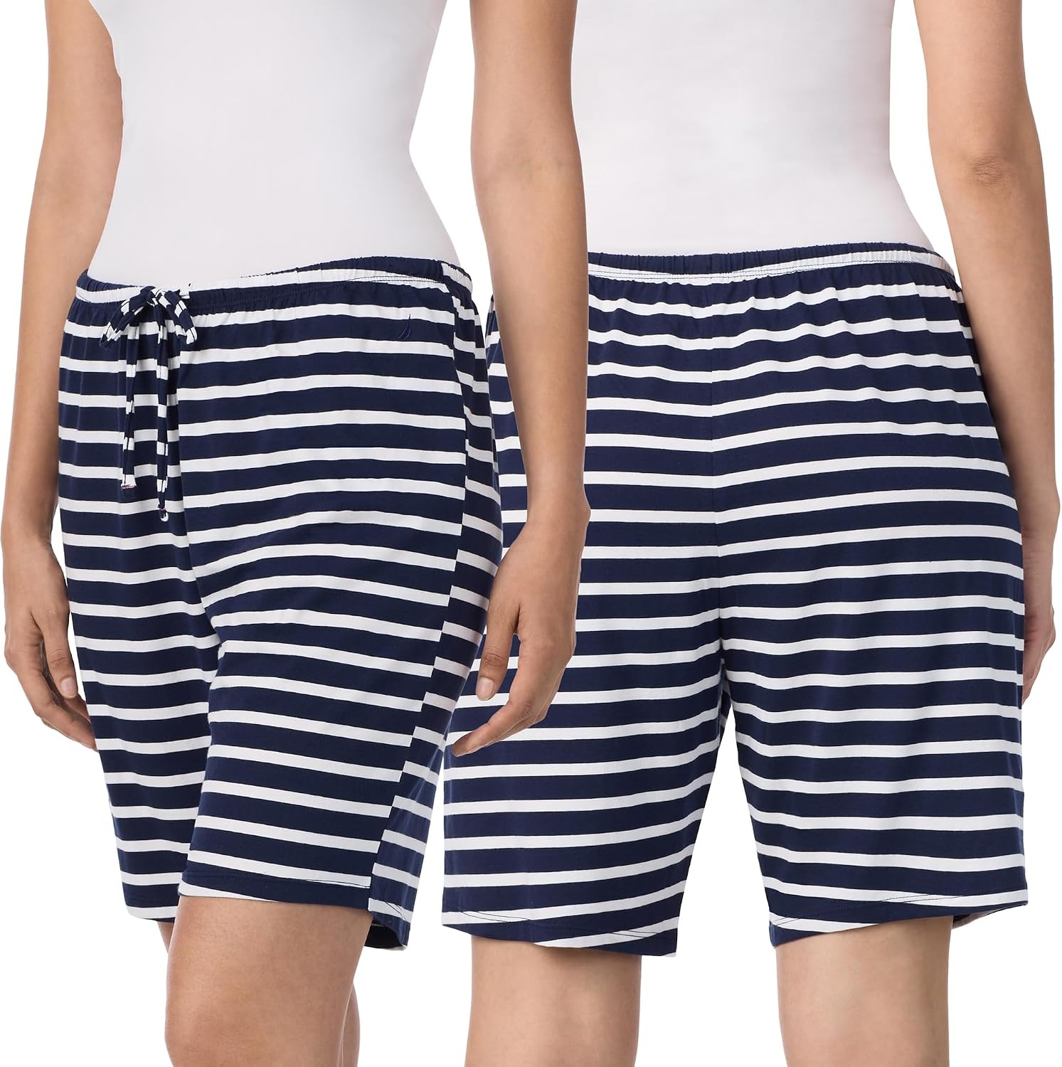image:imageNautica Womens Sleep Bermuda Shorts Lightweight Breathable Pajama Bottoms Cotton Knit Jersey Sleepwear and Loungewear2 Pack NavyNavy Stripe