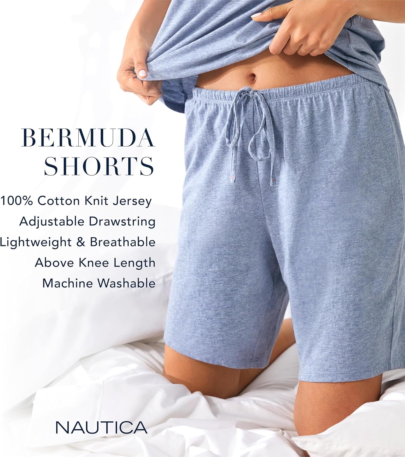 image:imageNautica Womens Sleep Bermuda Shorts Lightweight Breathable Pajama Bottoms Cotton Knit Jersey Sleepwear and LoungewearBlack