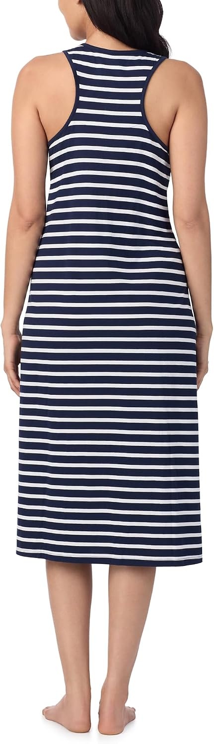 image:imageNautica Womens Sleep Dress 100 Cotton Jersey Knit Racerback Full Length Nightgown with SlitNavy Blue Stripe