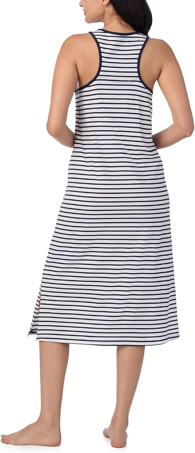 image:imageNautica Womens Sleep Dress 100 Cotton Jersey Knit Racerback Full Length Nightgown with SlitWhite Stripe