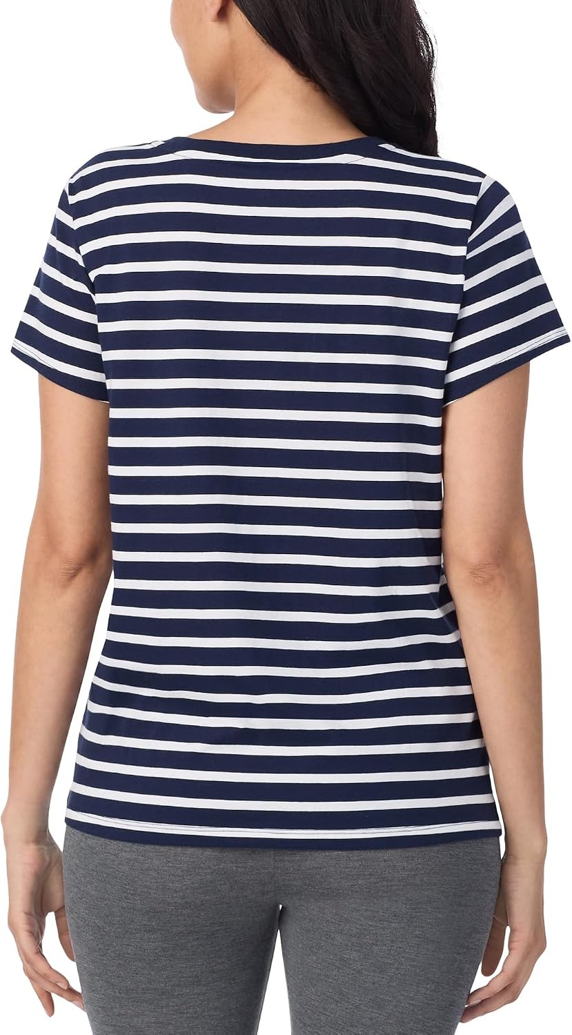 image:imageNautica Womens Sleep Shirt Lightweight Breathable Pajama Top Cotton Knit Jersey VNeck Sleepwear and Loungewear2 Pack NavyNavy Stripe