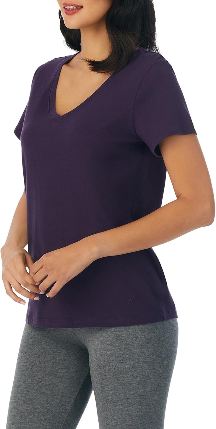 image:imageNautica Womens Sleep Shirt Lightweight Breathable Pajama Top Cotton Knit Jersey VNeck Sleepwear and Loungewear2 Pack PurpleBlack