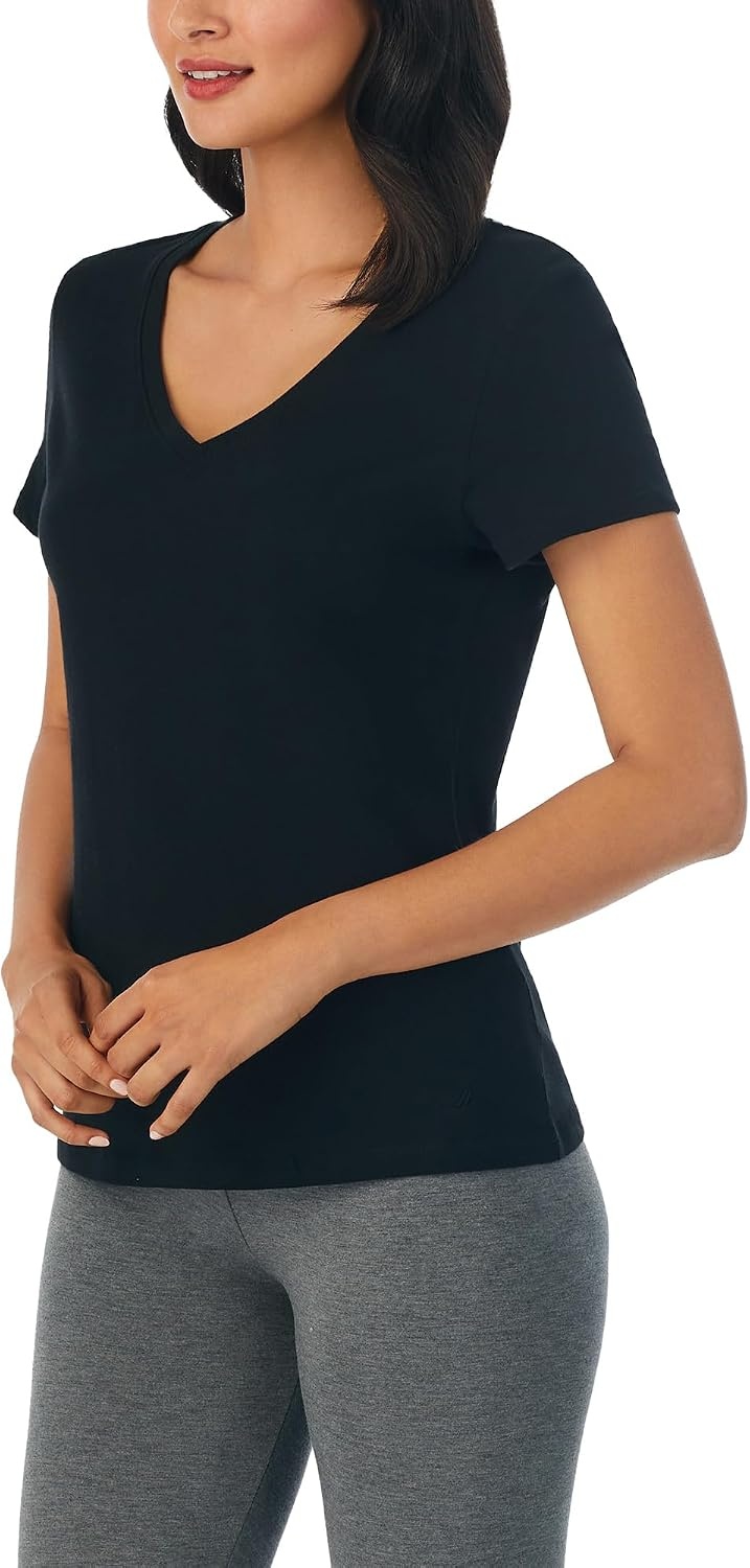 image:imageNautica Womens Sleep Shirt Lightweight Breathable Pajama Top Cotton Knit Jersey VNeck Sleepwear and LoungewearBlack