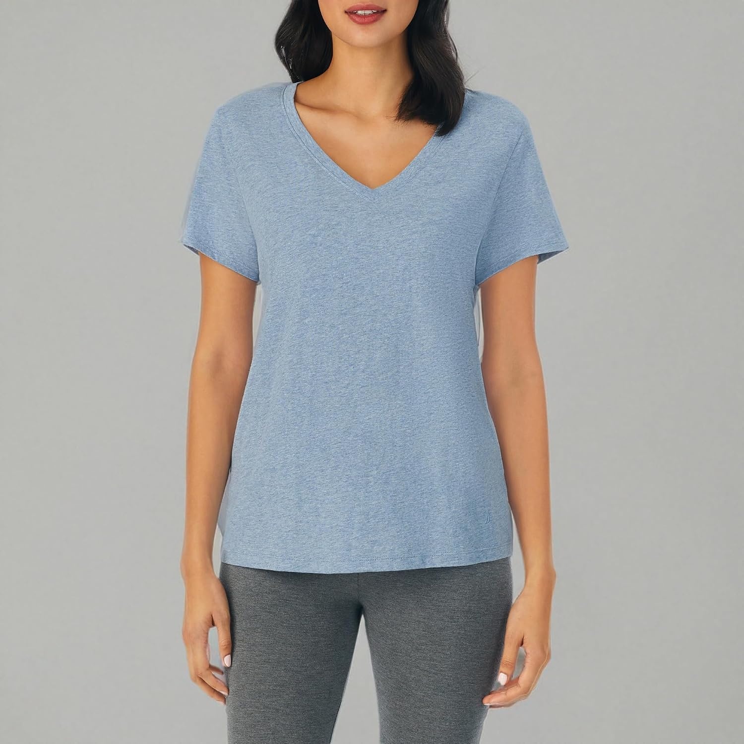 image:imageNautica Womens Sleep Shirt Lightweight Breathable Pajama Top Cotton Knit Jersey VNeck Sleepwear and LoungewearHeather Blue