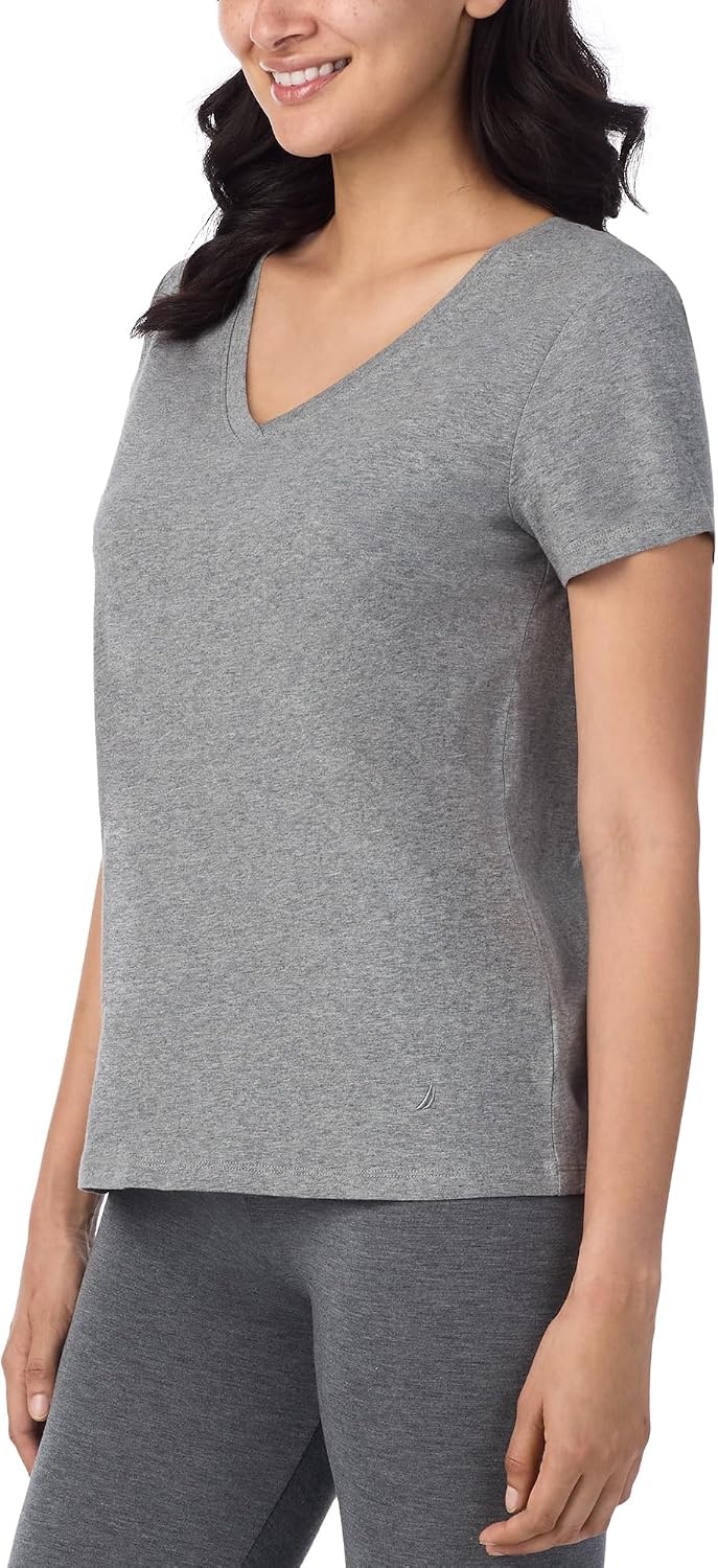 image:imageNautica Womens Sleep Shirt Lightweight Breathable Pajama Top Cotton Knit Jersey VNeck Sleepwear and LoungewearHeather Grey