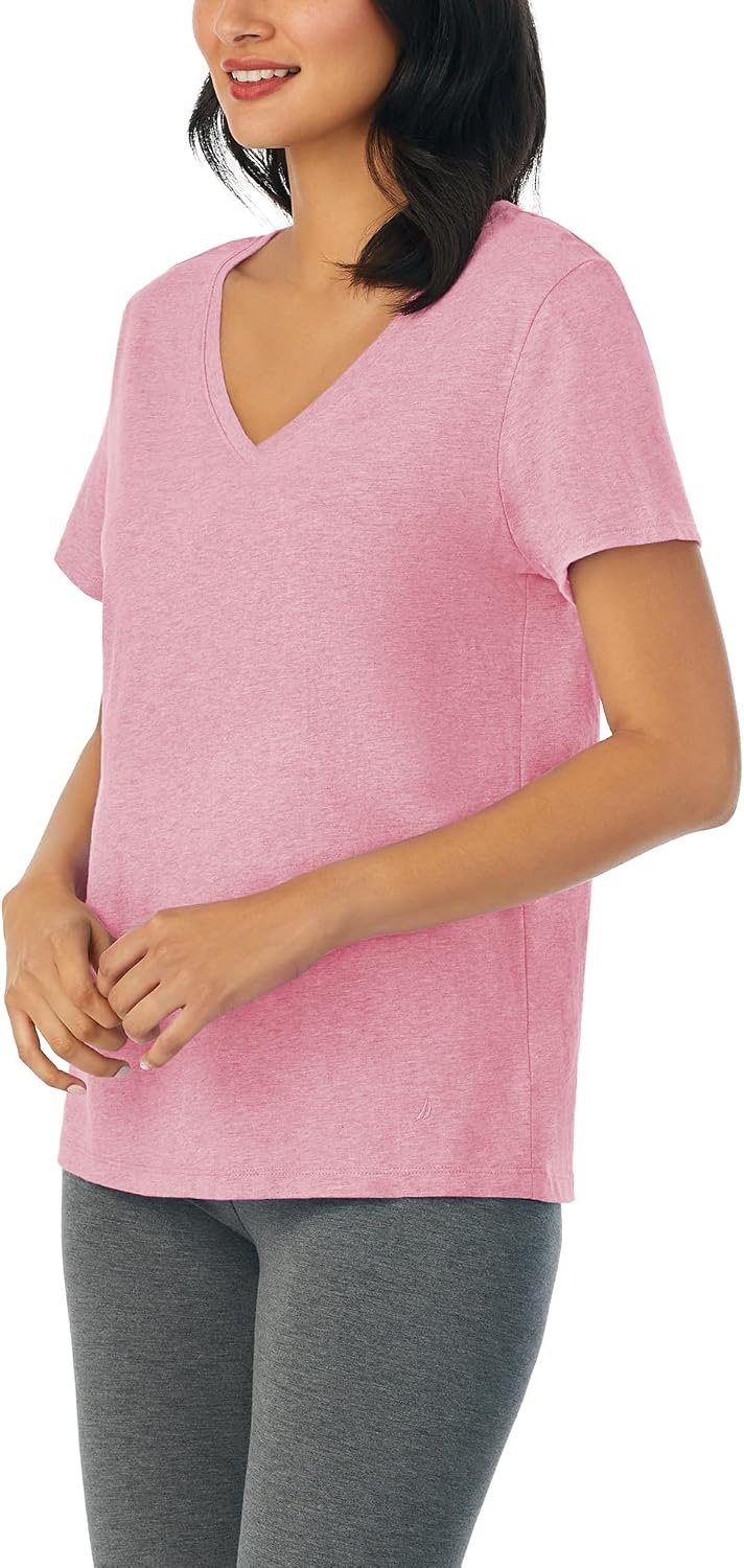 image:imageNautica Womens Sleep Shirt Lightweight Breathable Pajama Top Cotton Knit Jersey VNeck Sleepwear and LoungewearHeather Pink