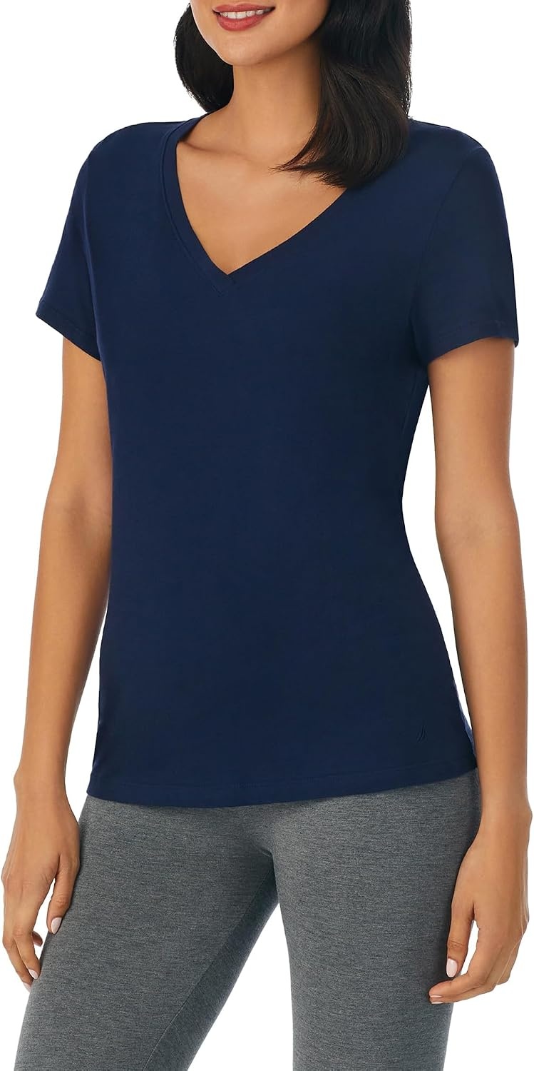 image:imageNautica Womens Sleep Shirt Lightweight Breathable Pajama Top Cotton Knit Jersey VNeck Sleepwear and LoungewearNavy