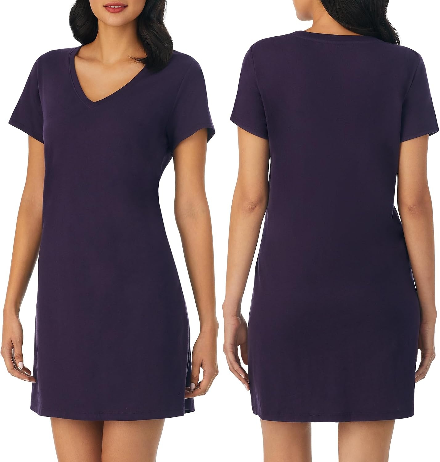 image:imageNautica Womens Sleep Shirt Dress Cotton Knit Jersey VNeck Pajama Top Lightweight amp Breathable Sleepwear Loungewear2 Pack PurpleBlack