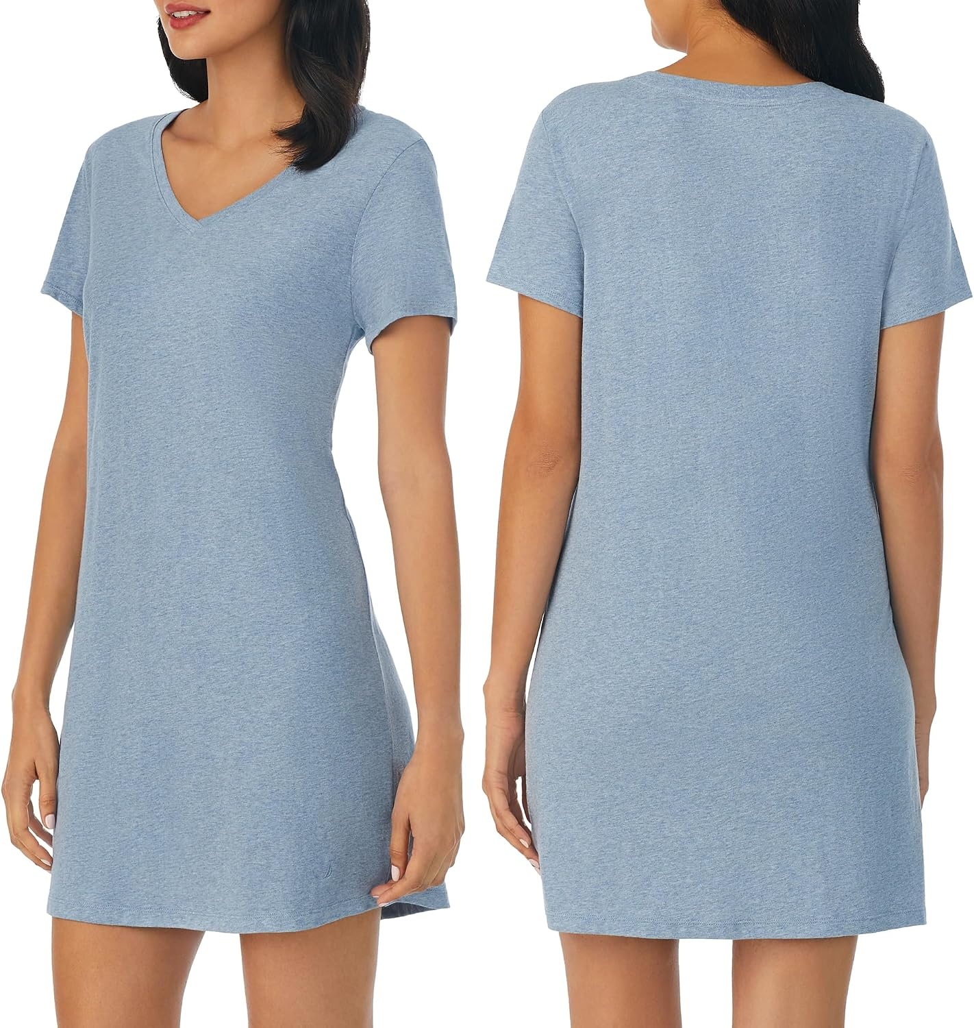image:imageNautica Womens Sleep Shirt Dress Cotton Knit Jersey VNeck Pajama Top Lightweight amp Breathable Sleepwear LoungewearHeather Blue