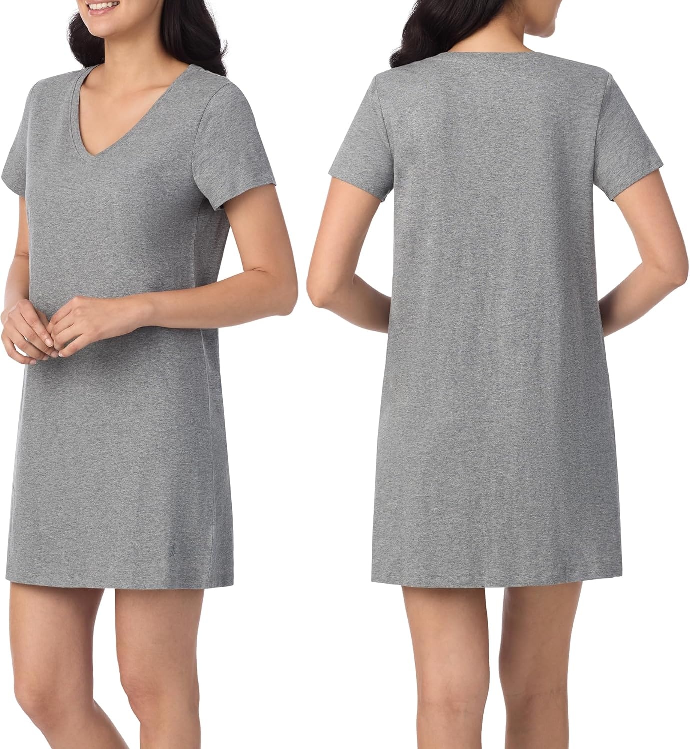 image:imageNautica Womens Sleep Shirt Dress Cotton Knit Jersey VNeck Pajama Top Lightweight amp Breathable Sleepwear LoungewearHeather Grey