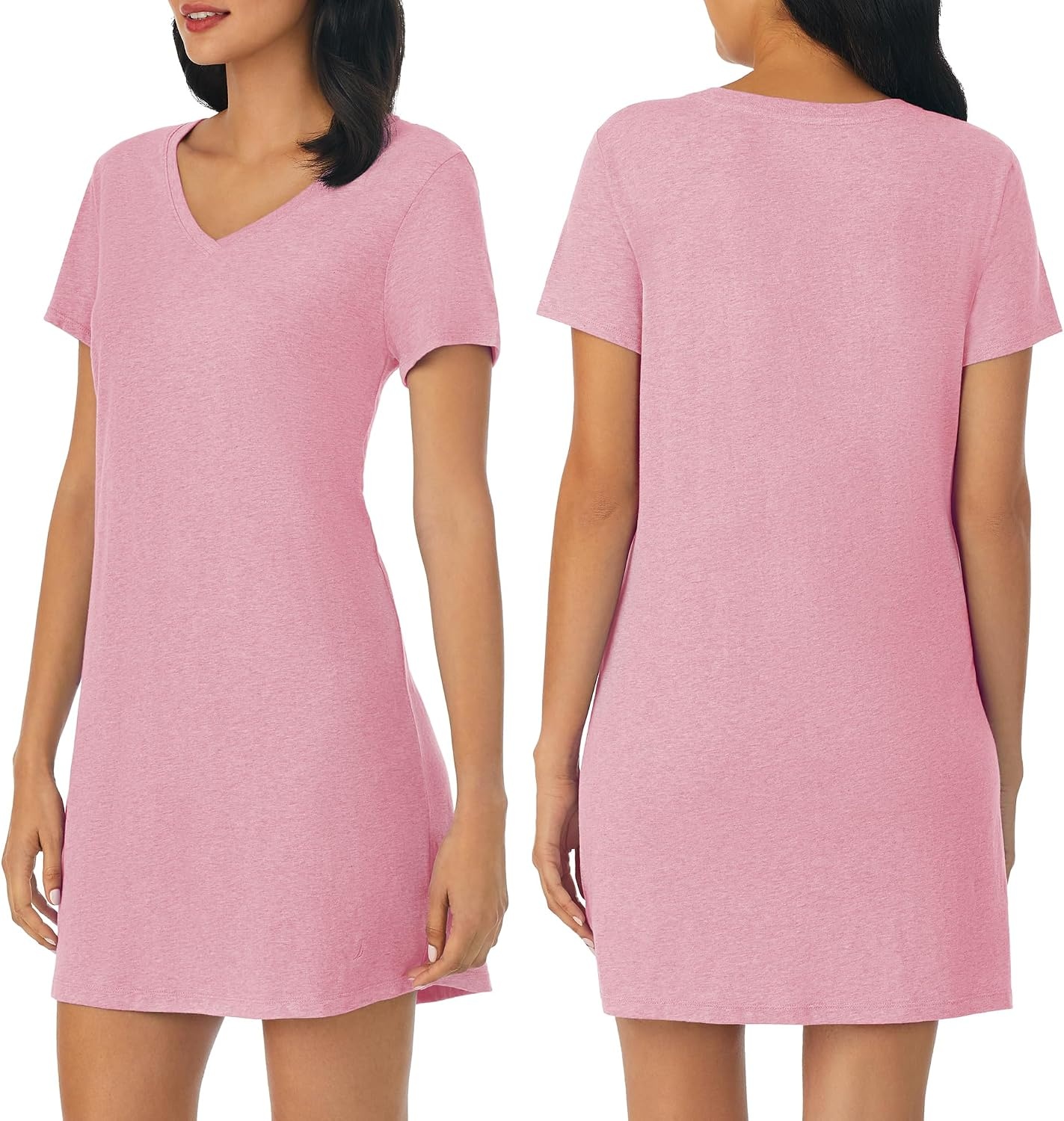 image:imageNautica Womens Sleep Shirt Dress Cotton Knit Jersey VNeck Pajama Top Lightweight amp Breathable Sleepwear LoungewearHeather Rose