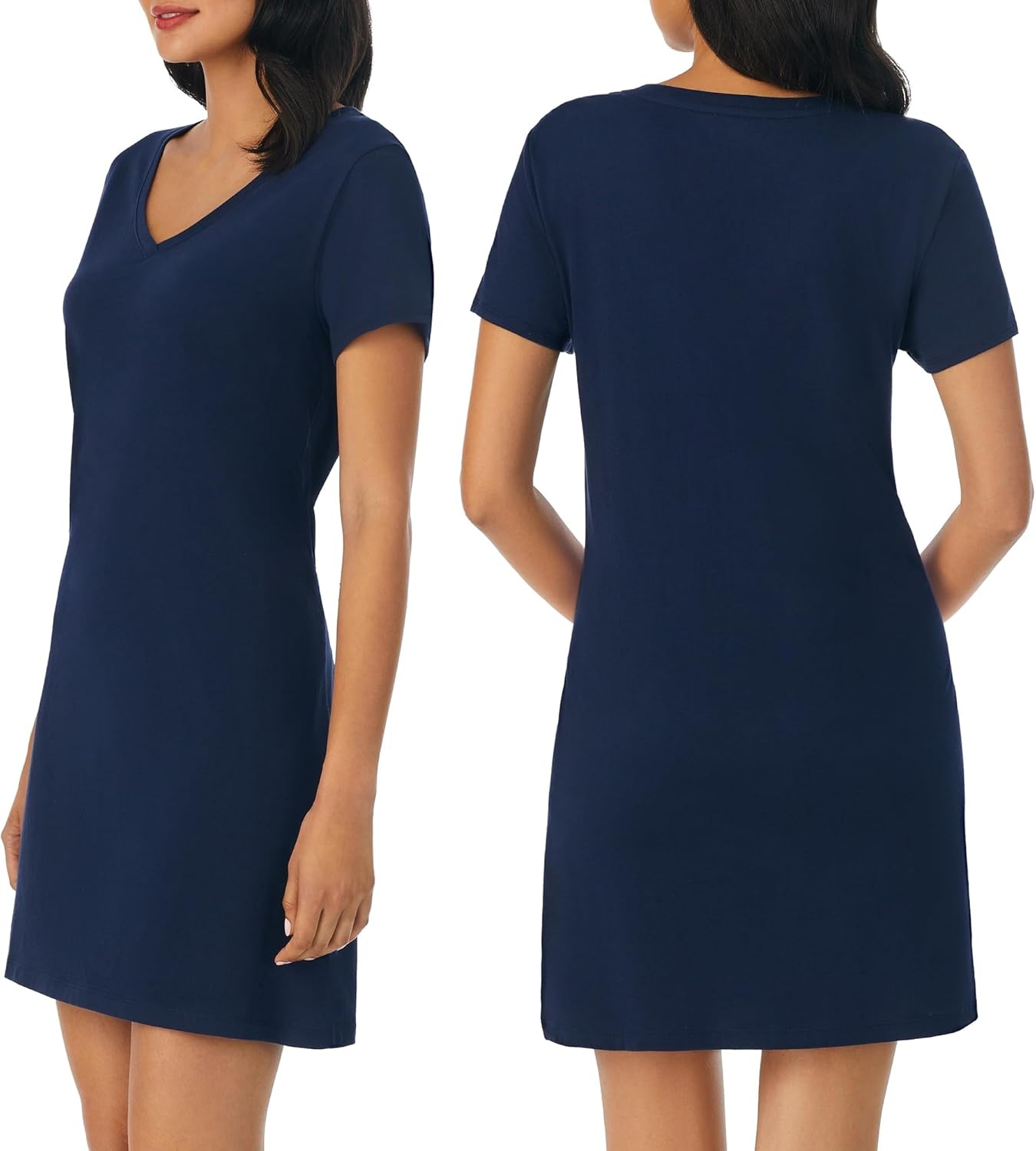 image:imageNautica Womens Sleep Shirt Dress Cotton Knit Jersey VNeck Pajama Top Lightweight amp Breathable Sleepwear LoungewearNavy