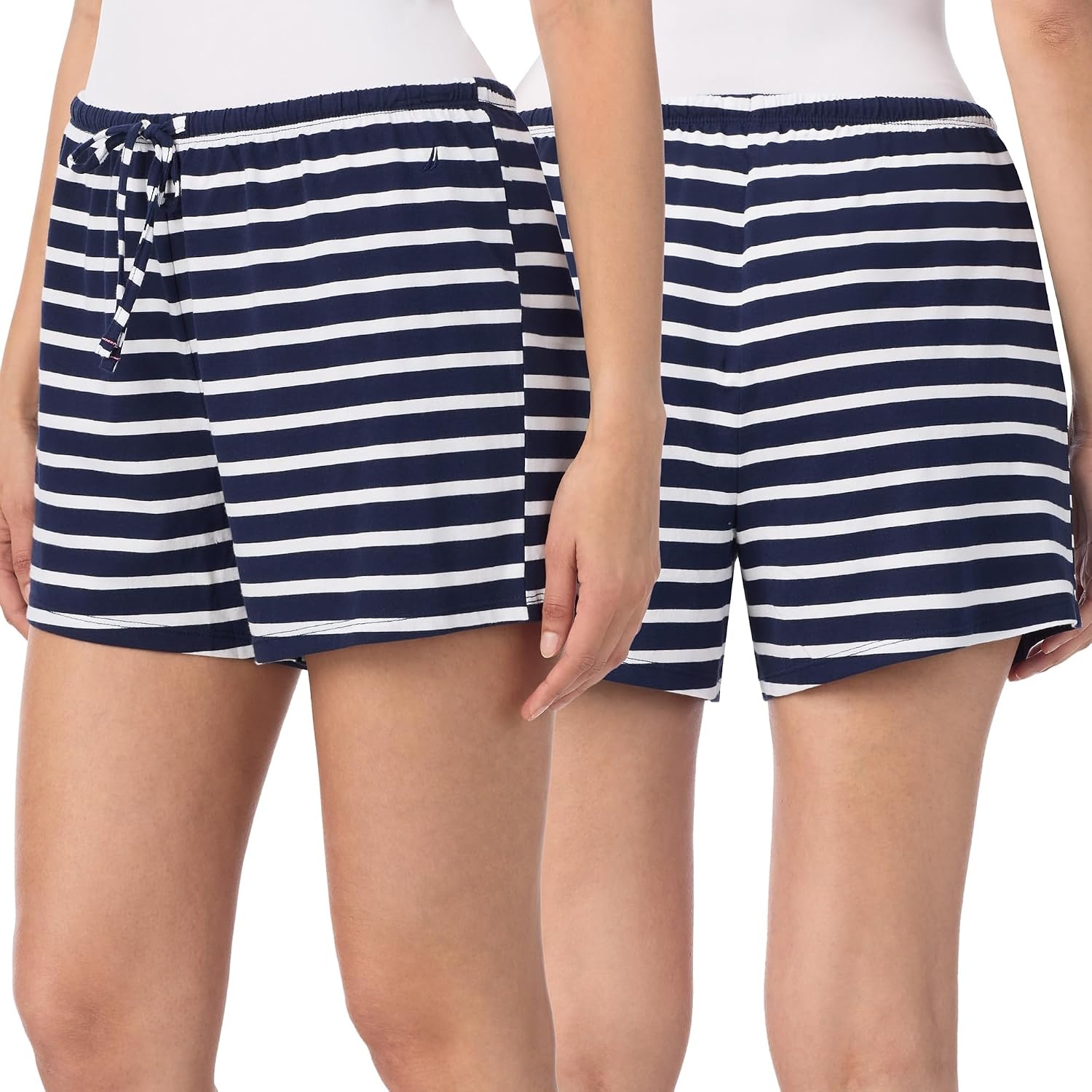 image:imageNautica Womens Sleep Shorts MidThigh Lightweight Breathable Pajama Bottoms Cotton Knit Jersey Sleepwear and Loungewear2 Pack NavyNavy Stripe