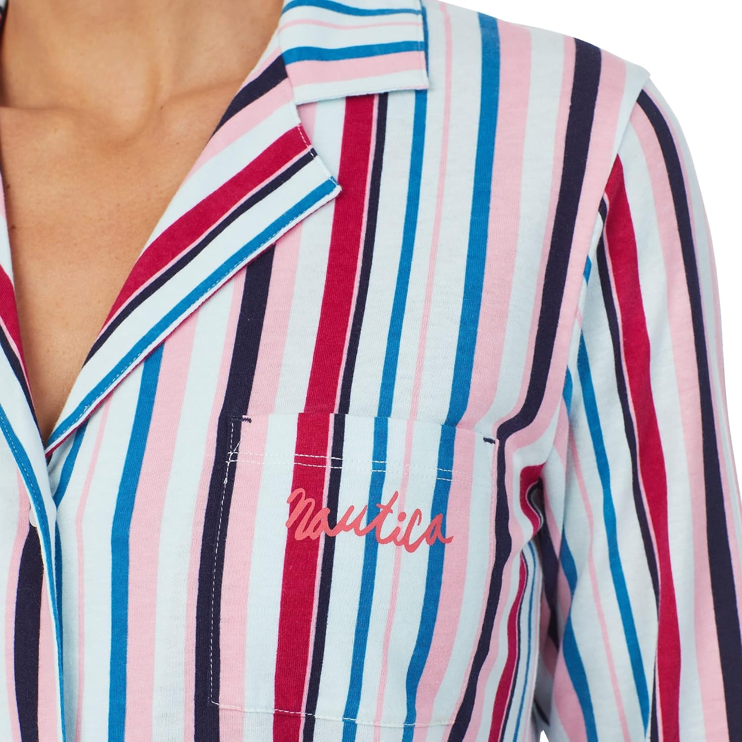 image:imageNautica Womens Sleepwear Long Sleeve Button Down Shirt and Pant 2Piece Pajama SetMulticolored