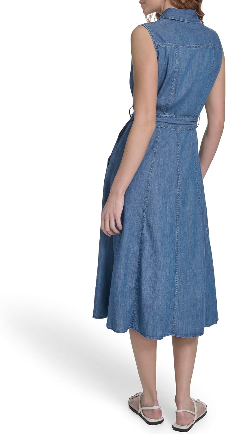 image:imageNautica Womens Sleeveless Shirtdress Belted Chambray DressMedium Azure