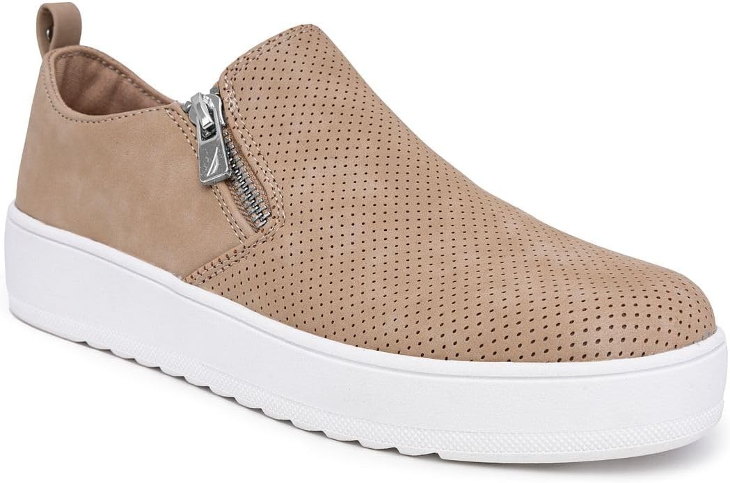 image:imageNautica Womens SlipOn Fashion Sneakers with Side Zipper Comfortable LowTop Walking Shoes for Casual Everyday WearTaupe