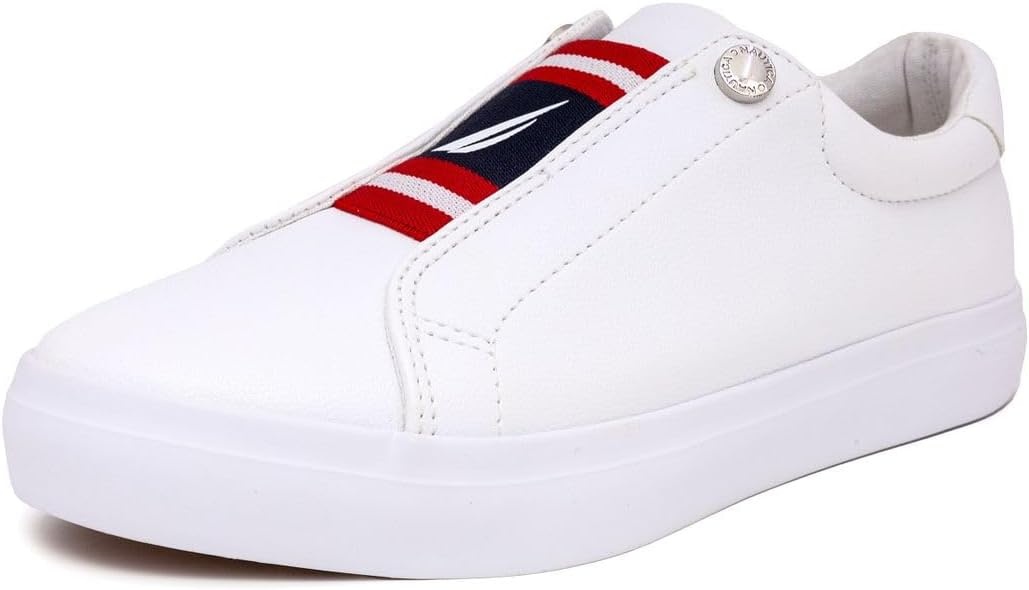 image:imageNautica Womens SlipOn Sneakers Casual LowTop Walking Shoes Comfortable NoLace Fashion Tennis StyleNitarared White Blue