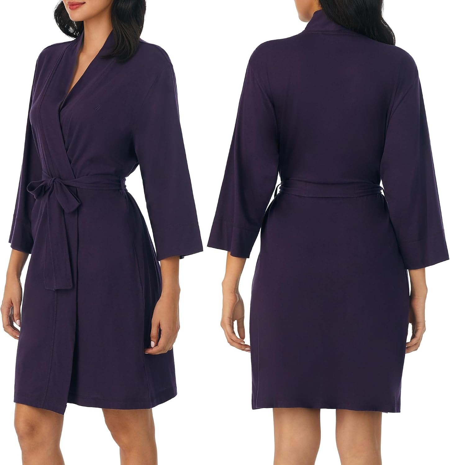 image:imageNautica Womens Soft Robe Above Knee 34 Length Sleeve Lightweight Robe Cotton Knit Jersey Sleepwear and LoungewearEggplant