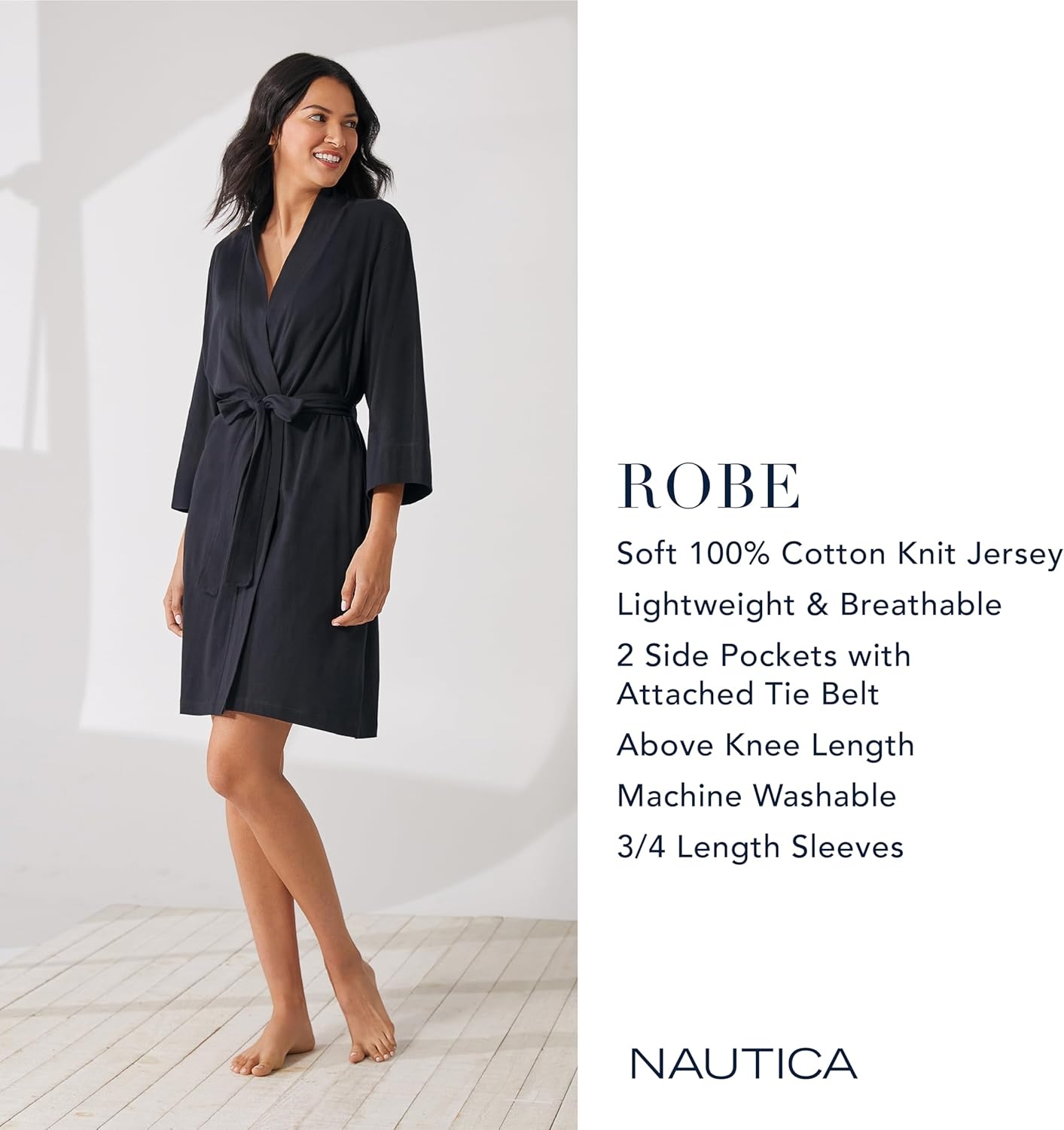 image:imageNautica Womens Soft Robe Above Knee 34 Length Sleeve Lightweight Robe Cotton Knit Jersey Sleepwear and LoungewearHeather Pink