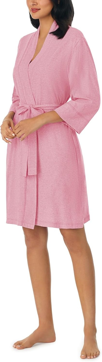 image:imageNautica Womens Soft Robe Above Knee 34 Length Sleeve Lightweight Robe Cotton Knit Jersey Sleepwear and LoungewearHeather Pink