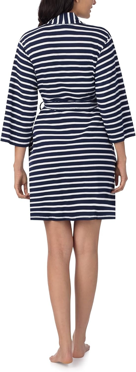 image:imageNautica Womens Soft Robe Above Knee 34 Length Sleeve Lightweight Robe Cotton Knit Jersey Sleepwear and LoungewearNavy Stripe