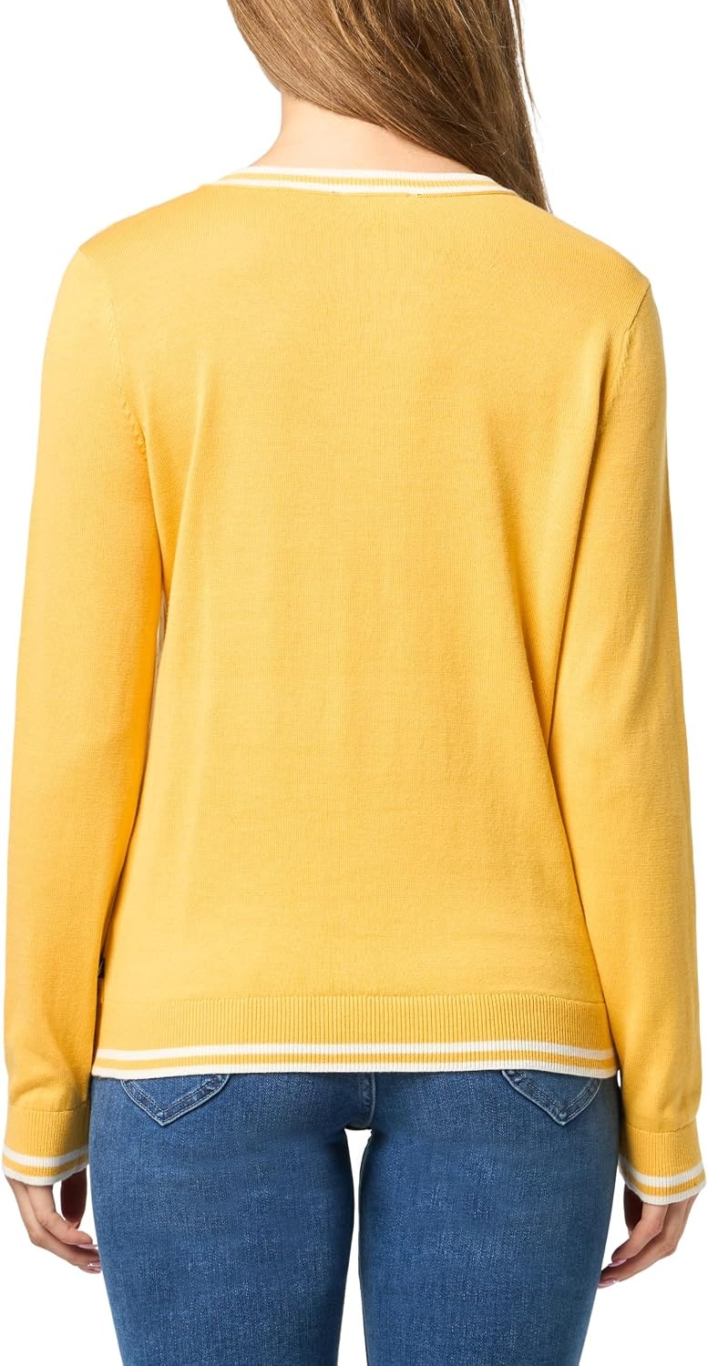 image:imageNautica Womens Solid Cable Long Sleeve Tipped SweaterDeep MaizeIvory
