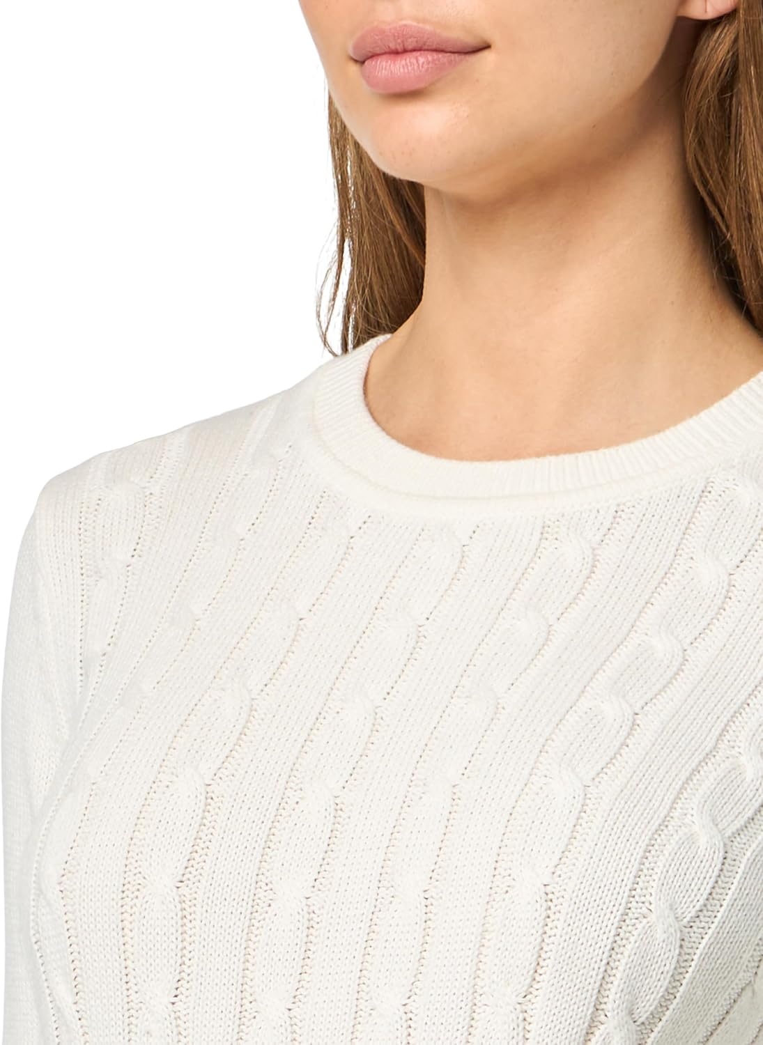 image:imageNautica Womens Solid Cable Long Sleeve Tipped SweaterIvory Multi