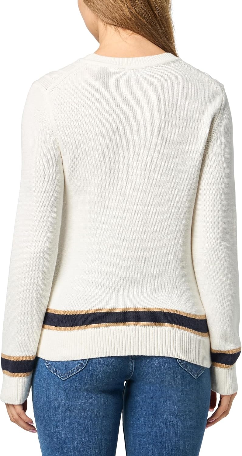 image:imageNautica Womens Solid Cable Long Sleeve Tipped SweaterIvory Multi