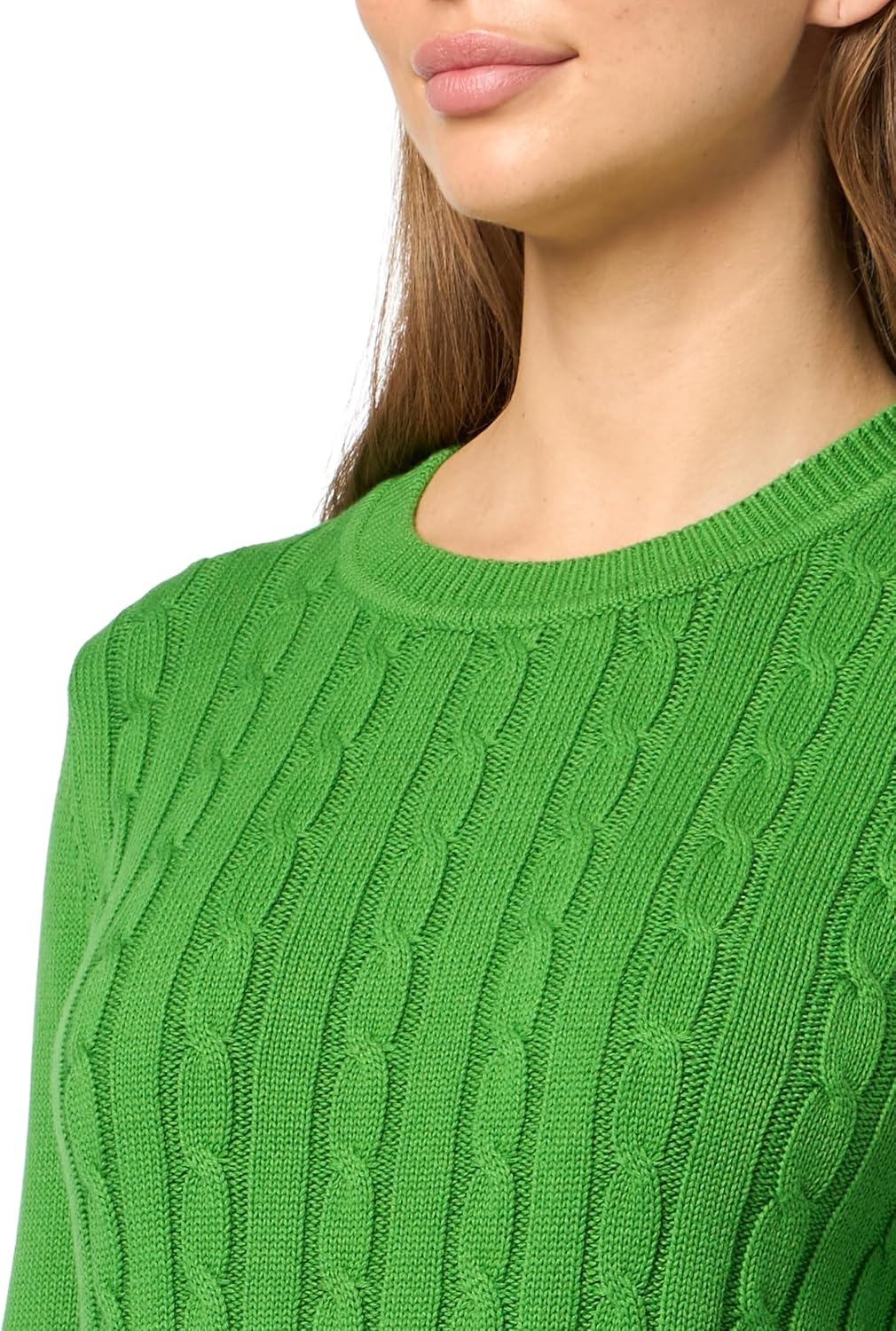 image:imageNautica Womens Solid Cable Long Sleeve Tipped SweaterNew Leaf Multi