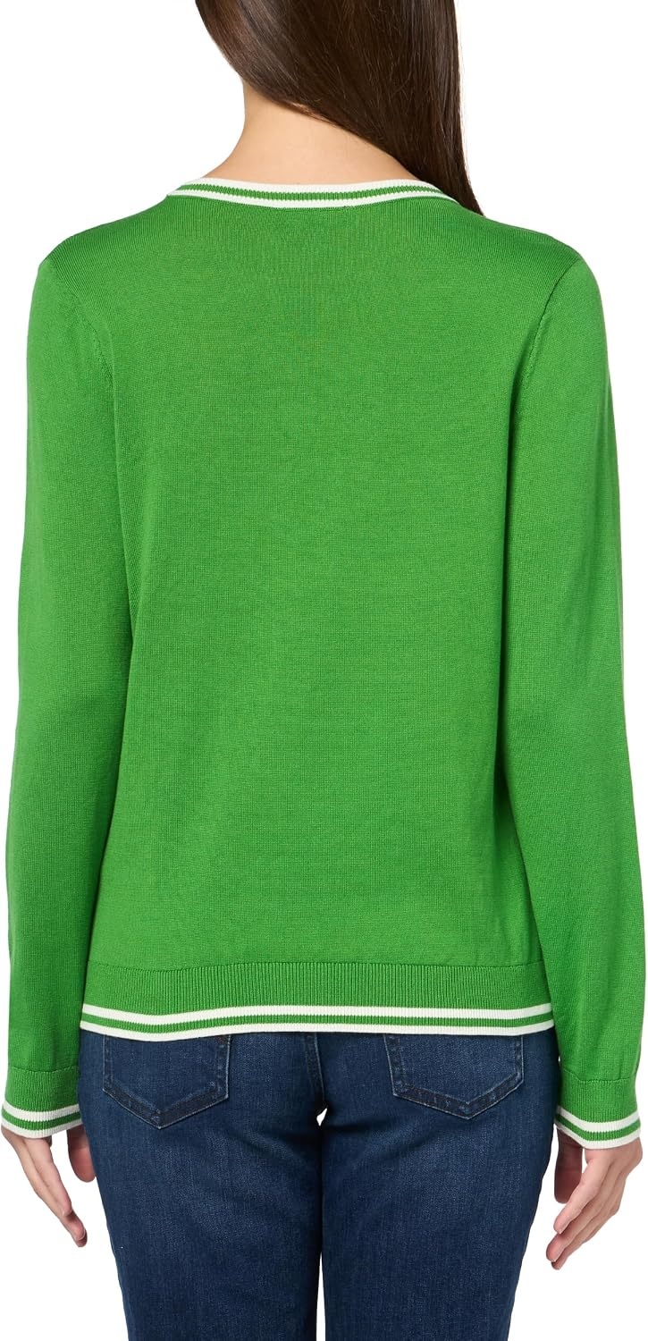 image:imageNautica Womens Solid Cable Long Sleeve Tipped SweaterNew LeafIvory